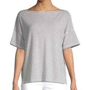 Vince Classic Stripe Boat Neck Cotton Top - Vanilla/ Coastal